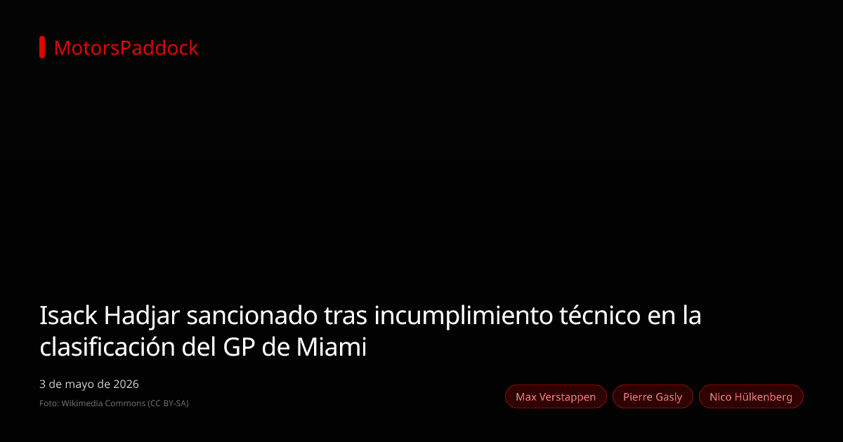 Isack Hadjar sancionado tras incumplimiento técnico en la clasificación del GP de Miami