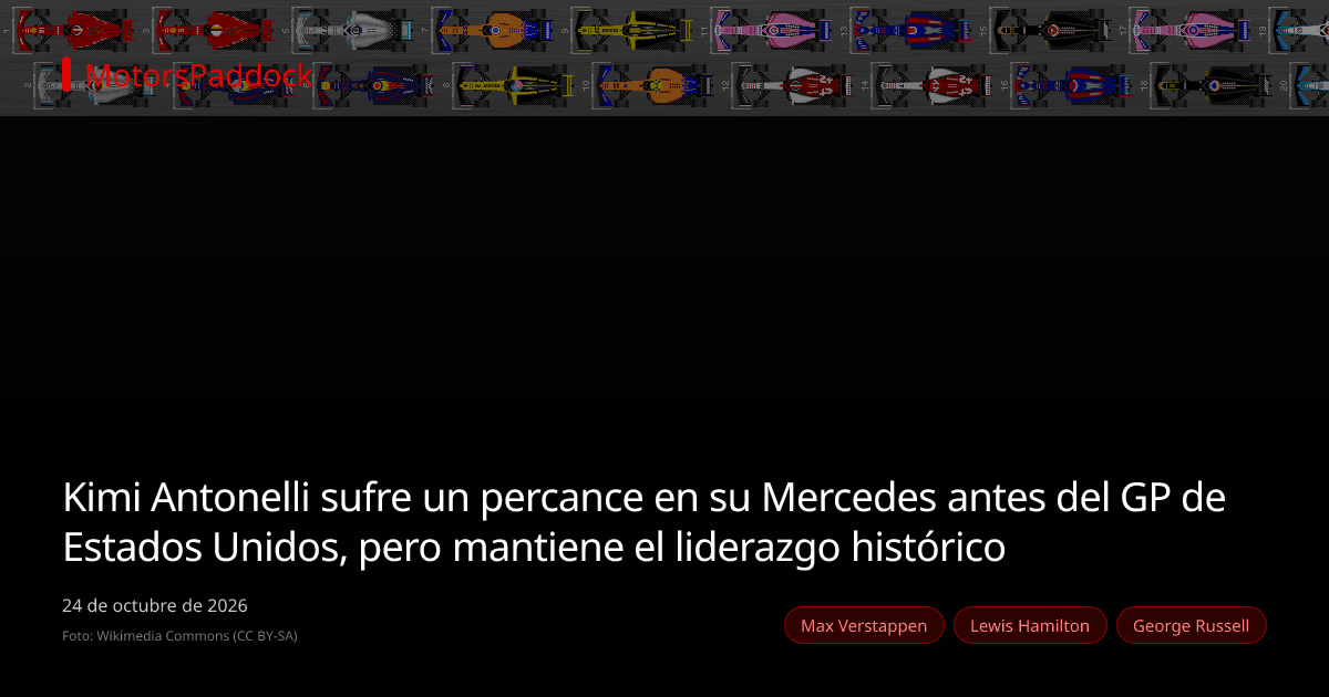 Kimi Antonelli sufre un percance en su Mercedes antes del GP de Estados Unidos, pero mantiene el liderazgo histórico