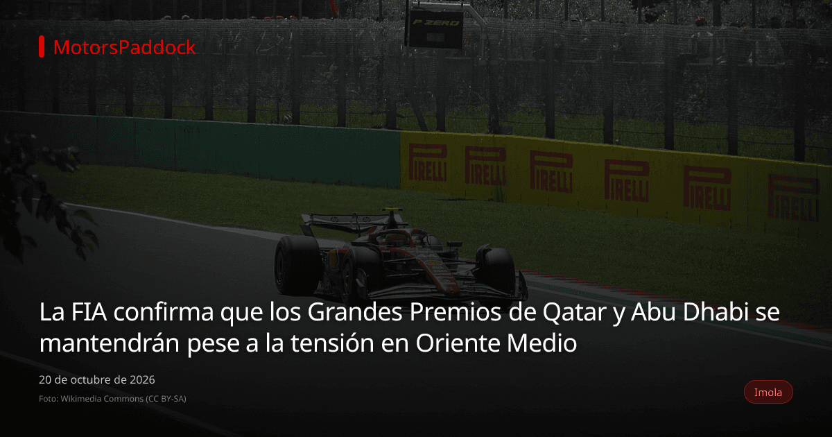 La FIA confirma que los Grandes Premios de Qatar y Abu Dhabi se mantendrán pese a la tensión en Oriente Medio