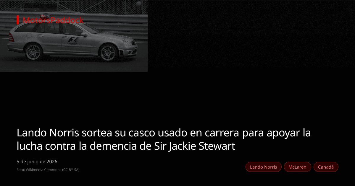 Lando Norris sortea su casco usado en carrera para apoyar la lucha contra la demencia de Sir Jackie Stewart