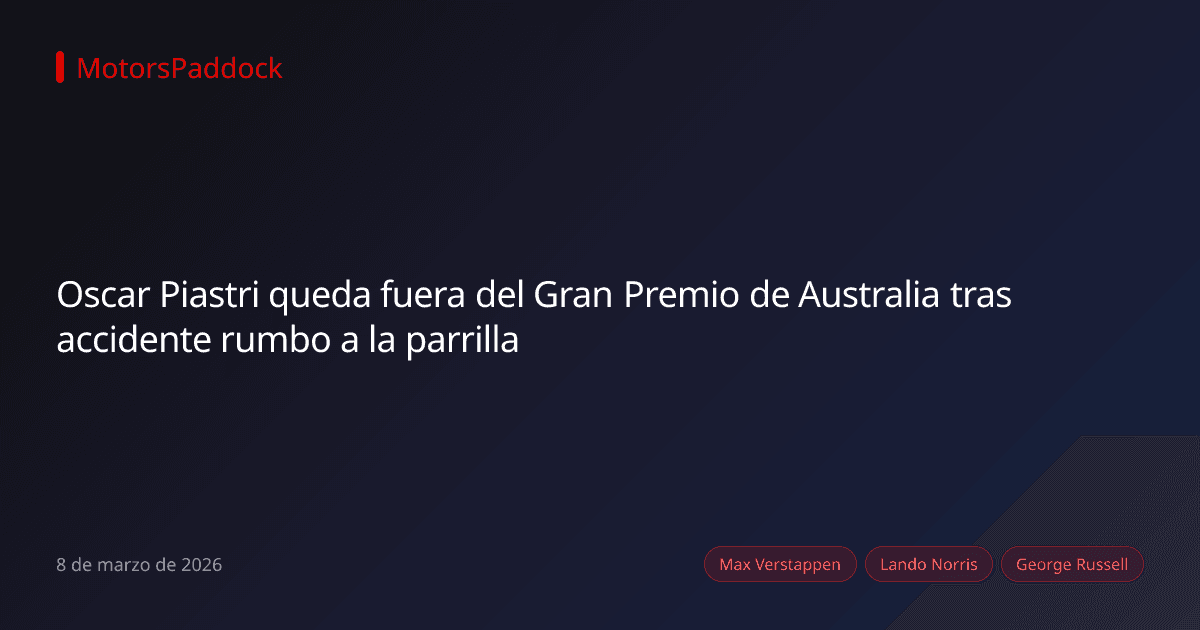 Oscar Piastri queda fuera del Gran Premio de Australia tras accidente rumbo a la parrilla