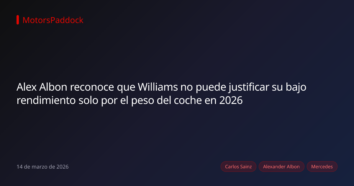 Alex Albon reconoce que Williams no puede justificar su bajo rendimiento solo por el peso del coche en 2026