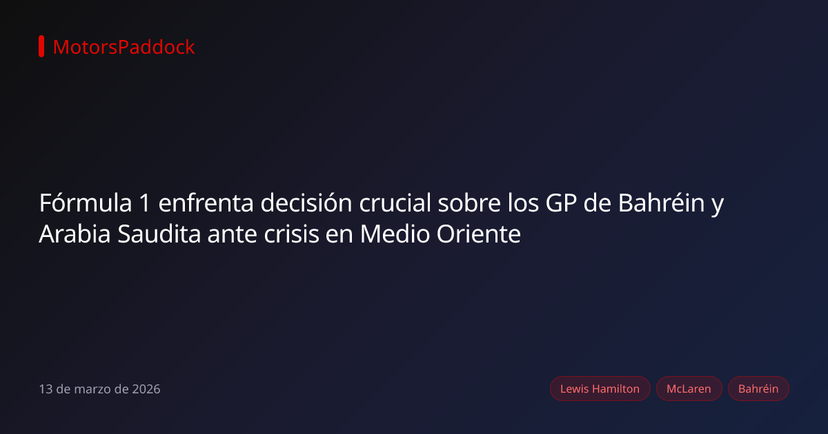 Fórmula 1 enfrenta decisión crucial sobre los GP de Bahréin y Arabia Saudita ante crisis en Medio Oriente